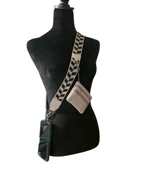 Adjustable Chevron Crossbody Strap with Removable Pouch - Cream & Black